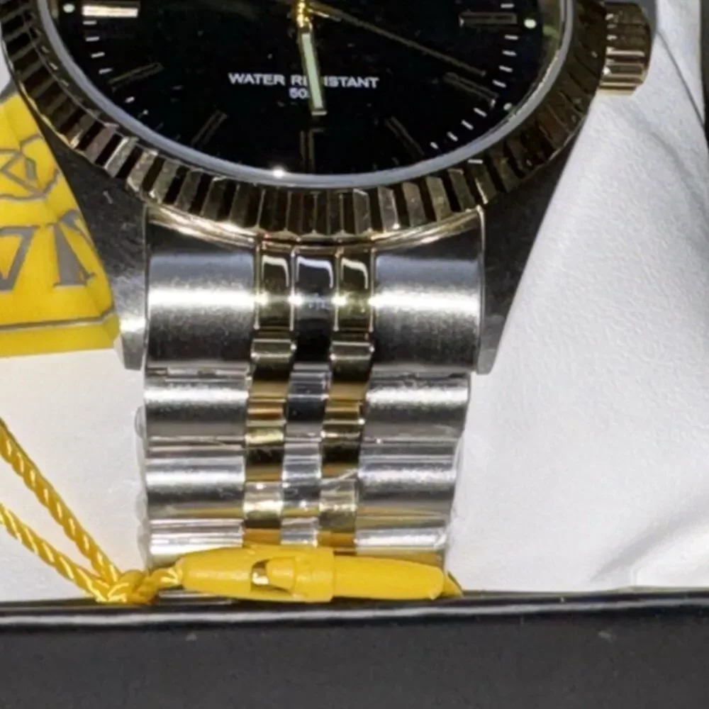 Invicta Men’s Two-Tone SS Quartz Watch Black/Gold Dial 50m w/Box Stainless Band